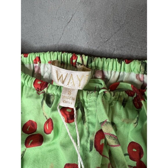 WAYF Cherries Green Camisole Top Elastic Trim Cotton Front Cut Out Ties Women S - Picture 4 of 12